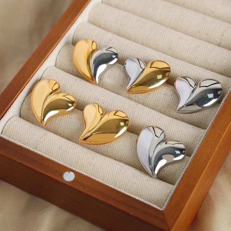 Elegant Minimalist Heart Shape Titanium Steel 18K Gold Plated Plating Earrings Necklace