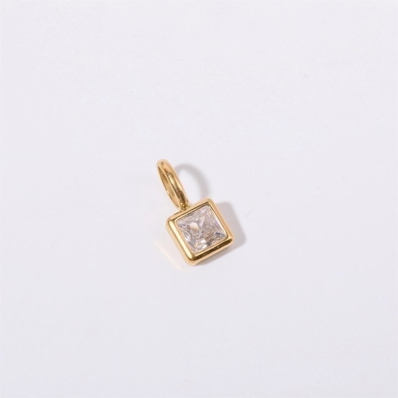 201 Stainless Steel 304 Stainless Steel Glass Minimalist Diamond Geometric Square Pendant Necklace