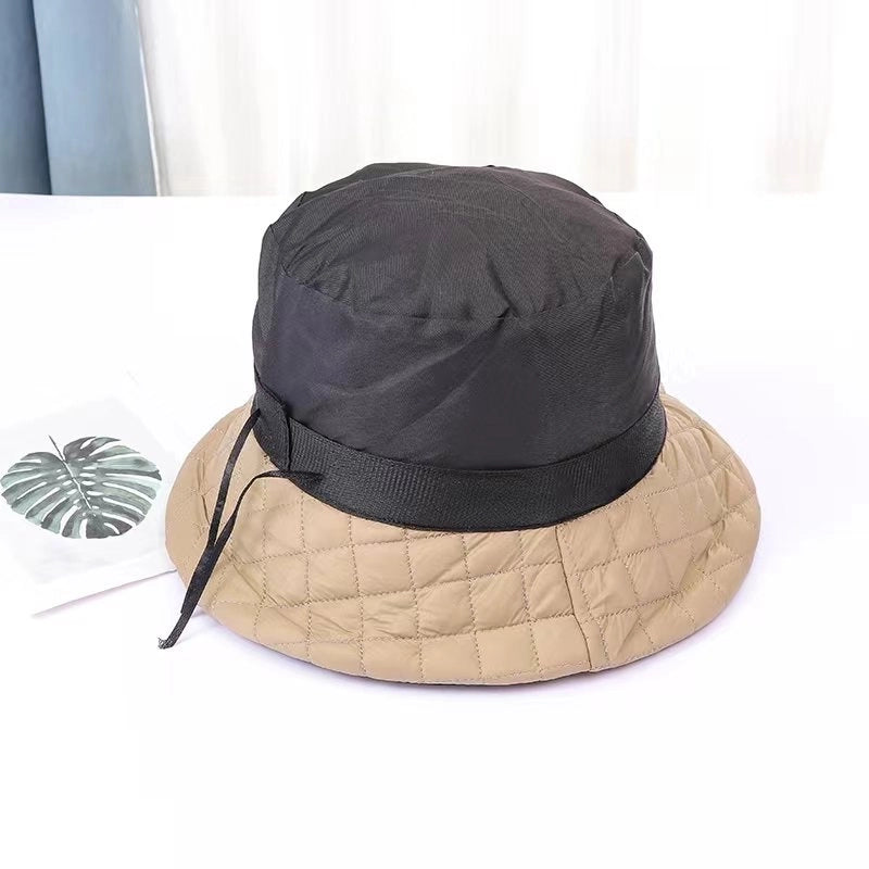 Ultra-light Down Cotton Checkered New Fisherman Hat For Men And Women With Autumn And Winter Warm Korean Net Red Basin Hat