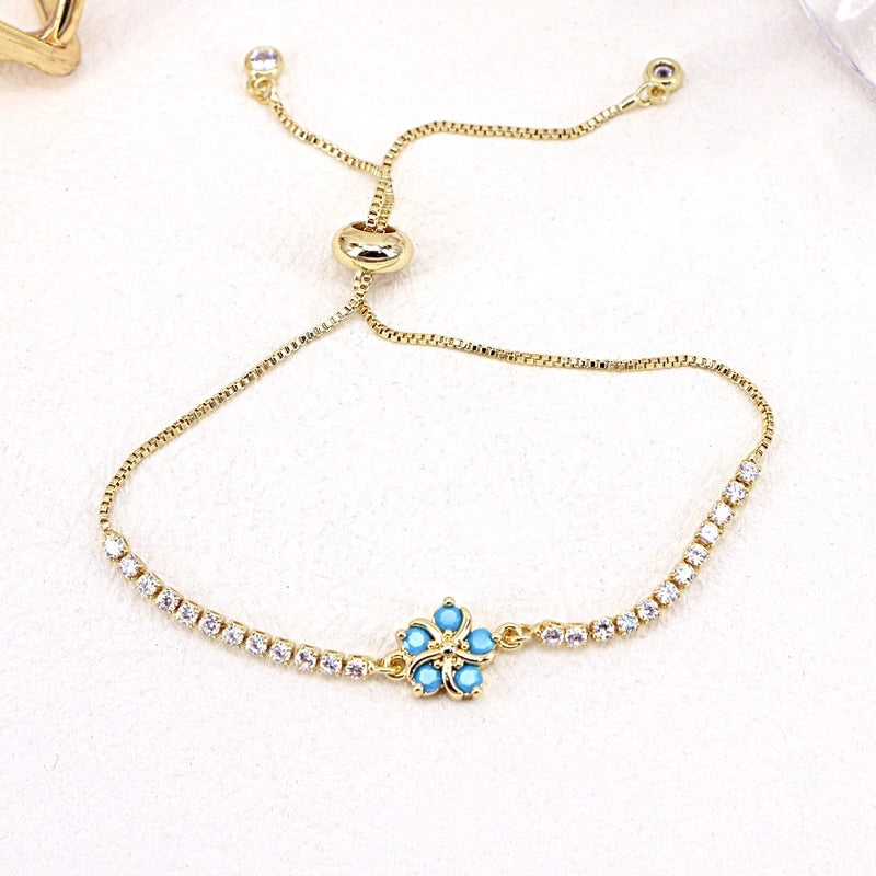 Simple Copper Micro-inlaid Zircon Colorful Flower Adjustable Bracelet