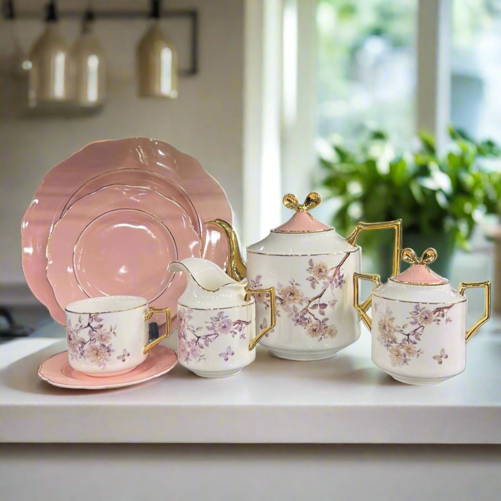 MODERN CERAMIC FLORAL TEASET (WHITE & PINK 2.0)