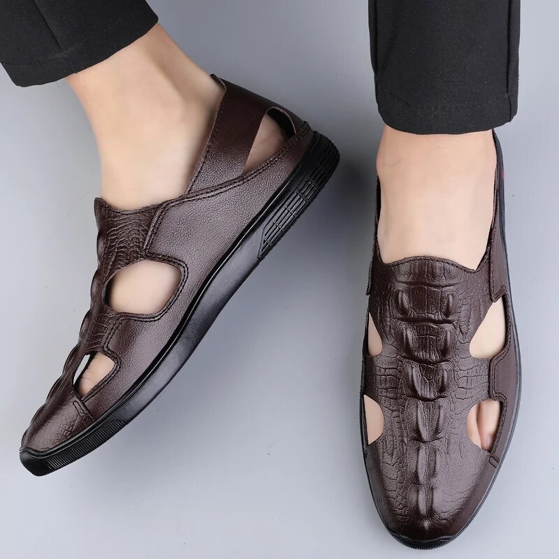 Abeerbajpai Slip on Shoes 2024 New Men's Black Hollowed Out Breathable Business Casual Shoes Men Casual Leather Shoes Korean Version Sandals Male Loafers