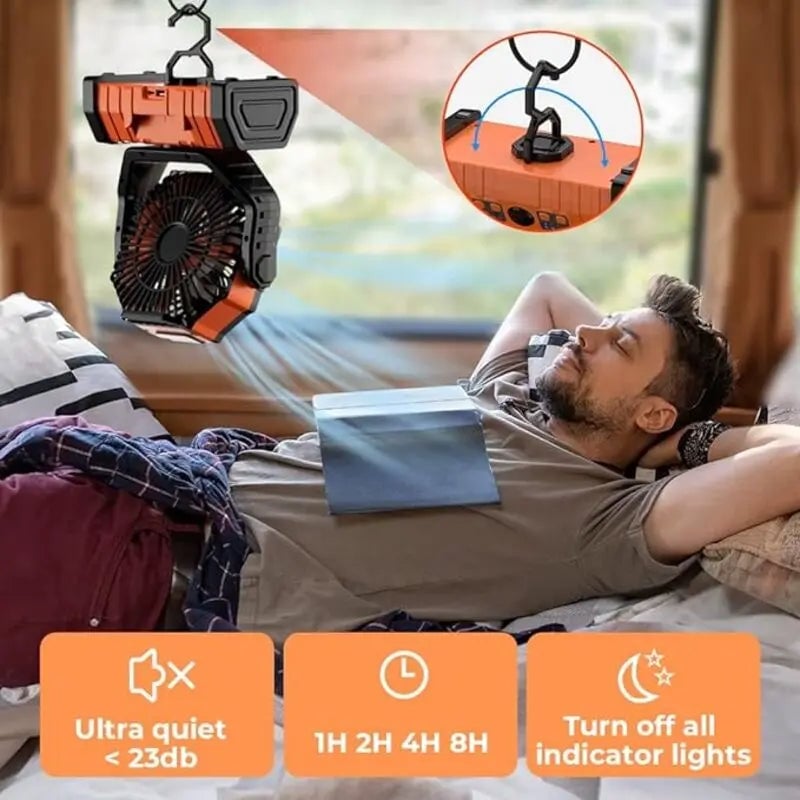 10000mAh Rechargeable Portable Camping Fan with LED Light