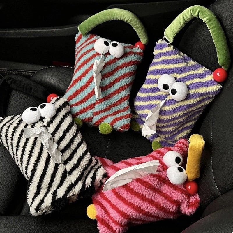 Cartoon Plush Monster Hanging Car Tissue Box
