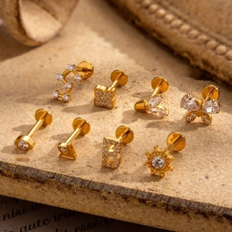 1 Piece Ear Cartilage Rings & Studs Minimalist  Flower Butterfly Pure Titanium Plating Inlay Zircon