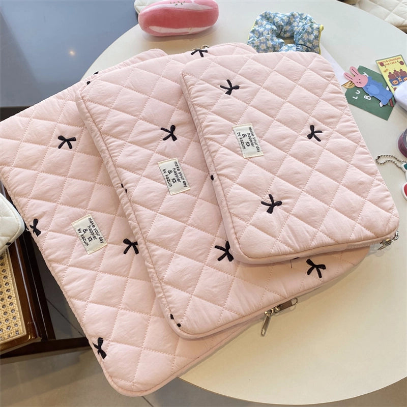 Women's Medium Nylon Bow Knot Cute Square Zipper Laptop Bag