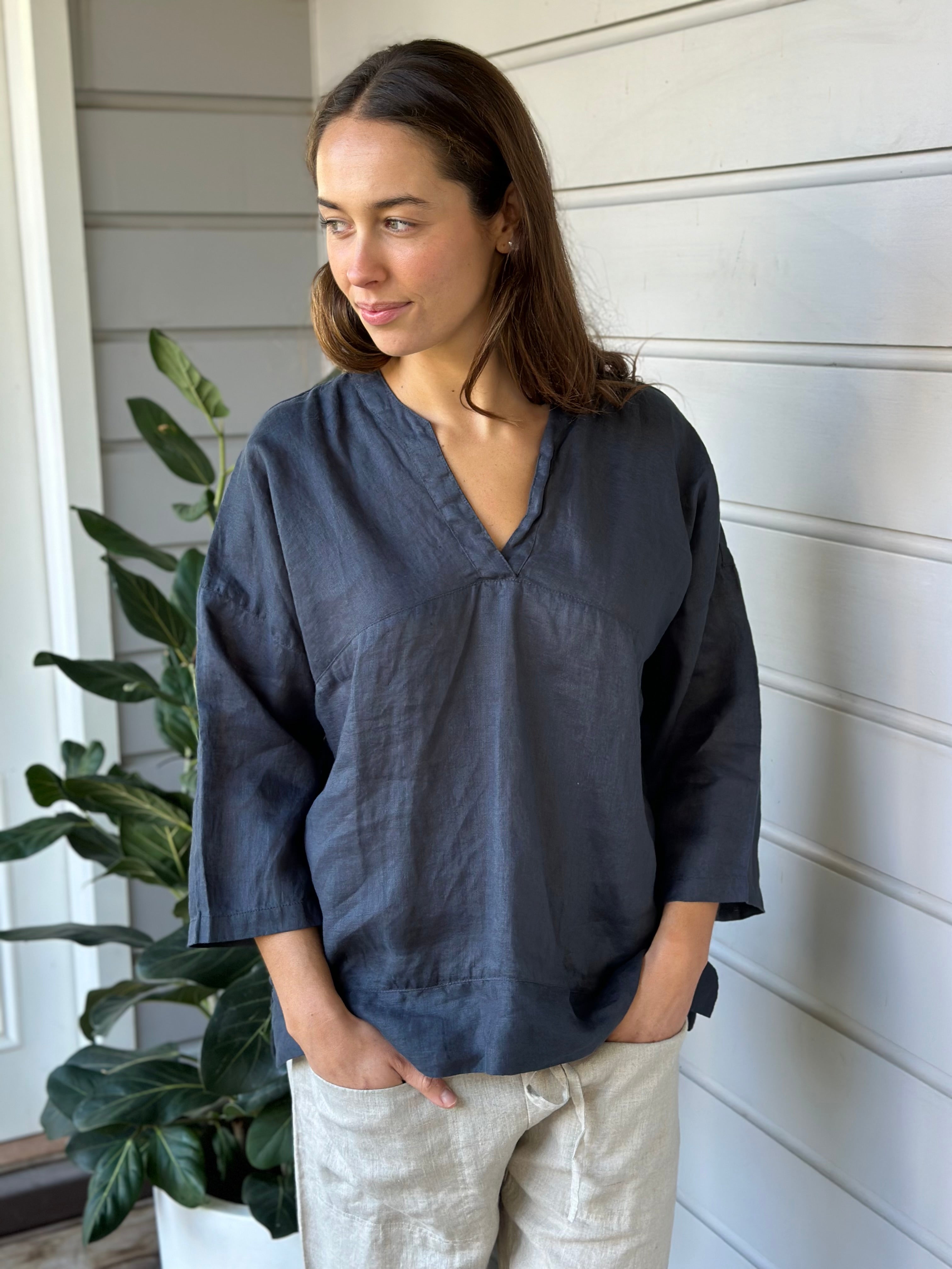 francis top - charcoal linen