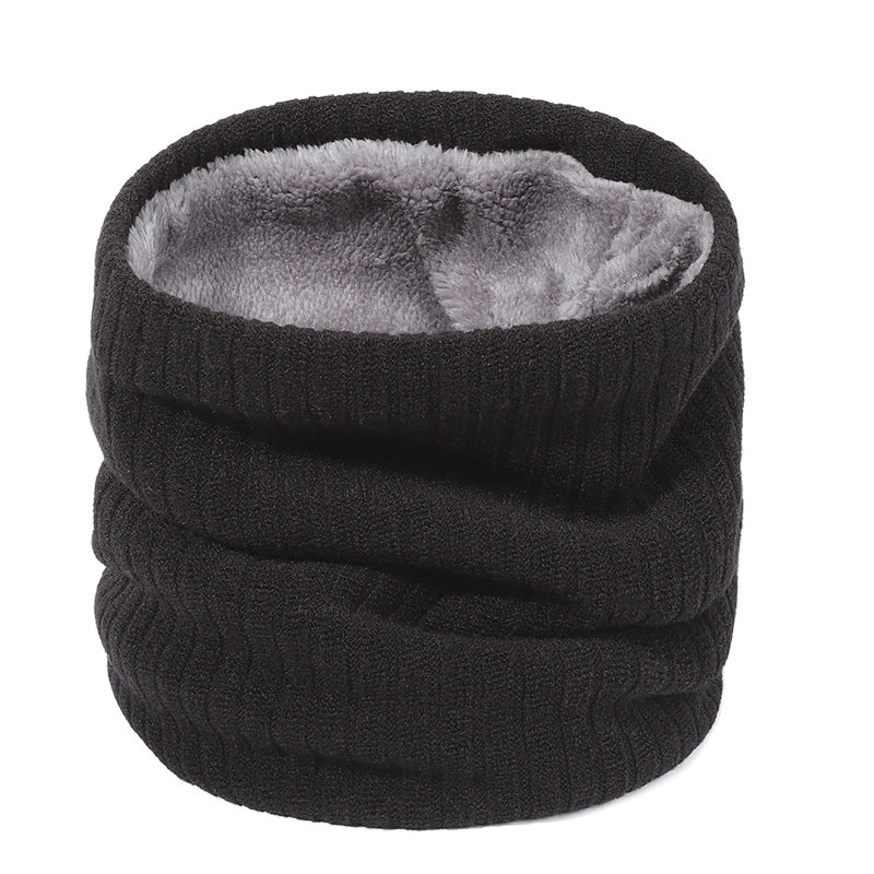 Autumn And Winter New Spot Knitted Scarf Men And Women Plus Velvet Warm Pullover Scarf Vertical Stripe Solid Color Knitted Collar