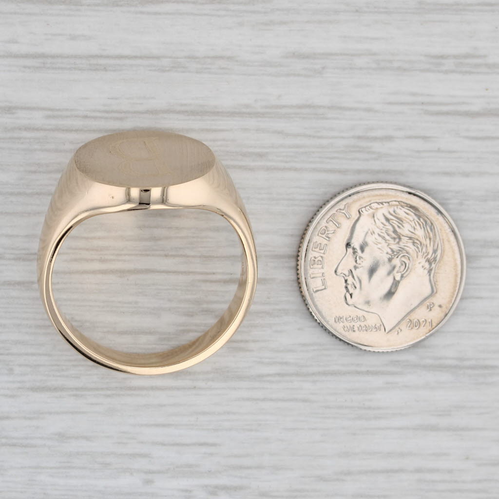 Engraved Letter B Initial Signet Ring 14k Yellow Gold Size 9.75 Vintage Men's