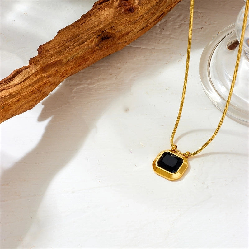 Cute Sweet Star Bow Knot Shell Titanium Steel Pearl 18K Gold Plated Hollow Out Inlay Pendant Necklace