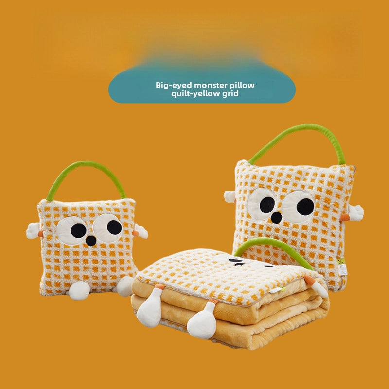Big Eye Monster Embroidered Lambswool Blanket Dopamine Lunch Break Office Car Cushion Pillow Blanket