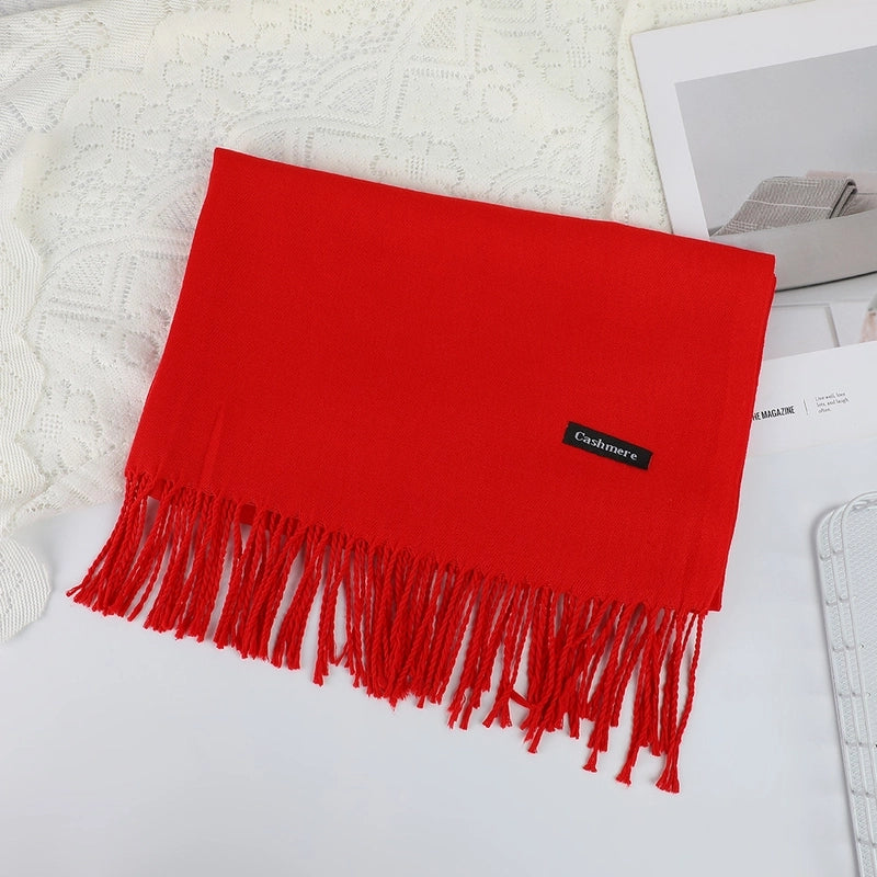 Solid Color Cashmere Tassel Scarf  Autumn And Winter Warm Scarf Simple Style Air Conditioning Shawl