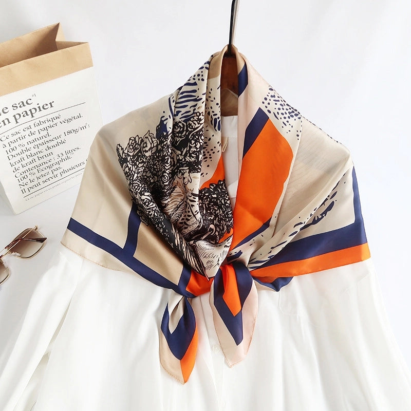 Silk Scarf Women's Small Square Scarf Hair Band Matching Shirt Suit Spring And Autumn Thin Vintage French Style Tube Top Tie Bag Internet Popular