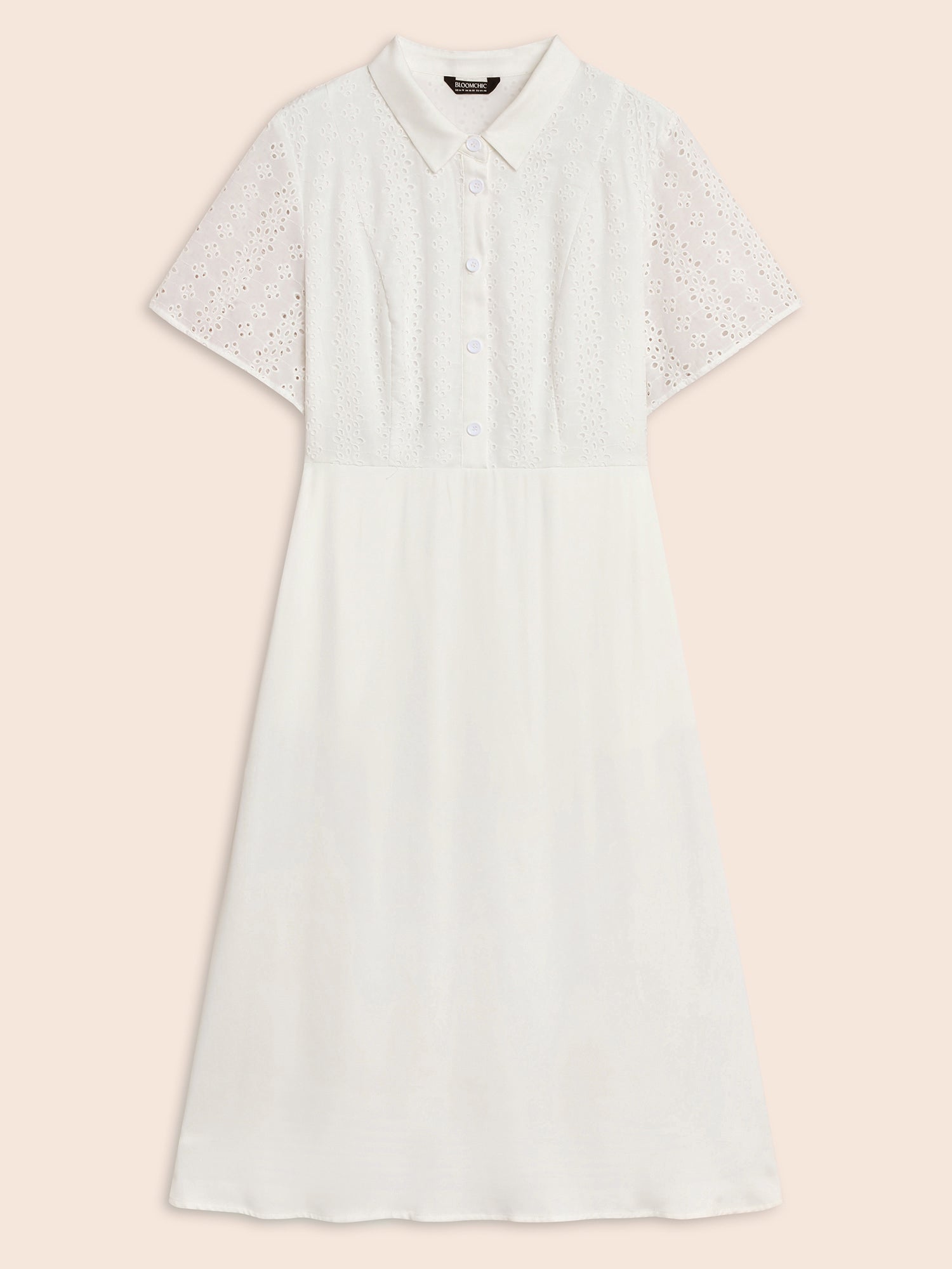 Shirt Collar Broderie Anglaise Midi Dress