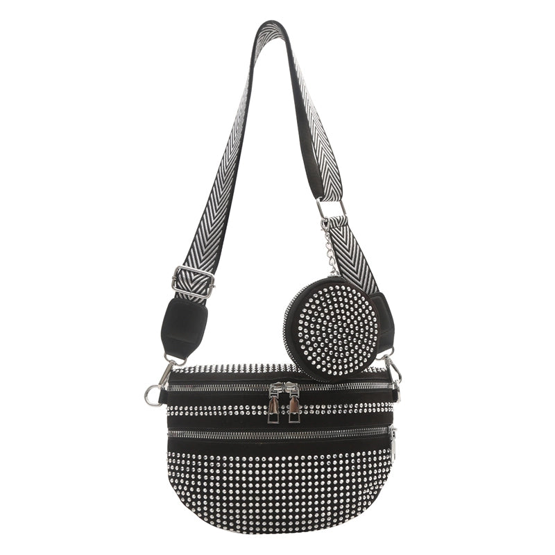 Women's Medium Pu Leather Solid Color Streetwear Rhinestone Dumpling Shape Zipper Fanny Pack