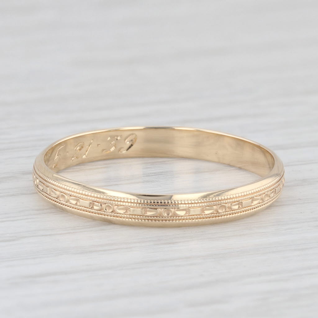 Vintage 14K Yellow Gold Engraved Floral Pattern Wedding Band Size 13.25 Ring