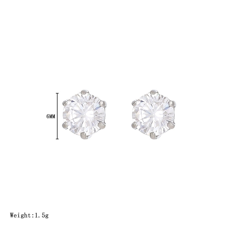 1 Pair Minimalist Round Inlay 304 Stainless Steel Zircon White Gold Plated Gold Plated Ear Studs