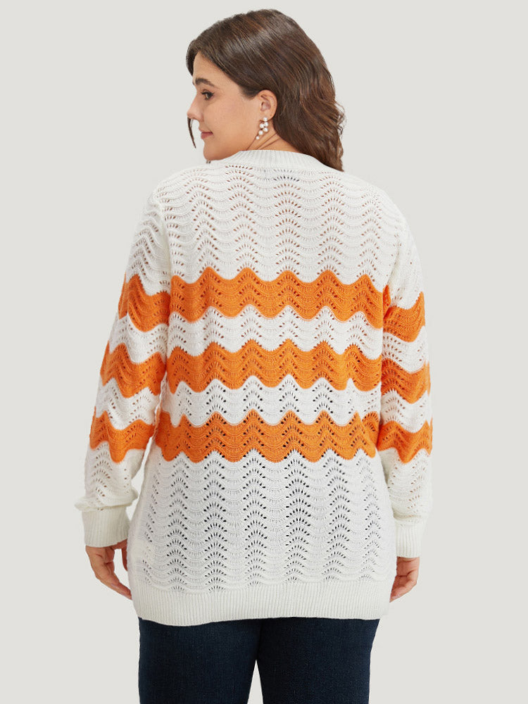 Two Tone Eyelet Drop Shoulder Pullover