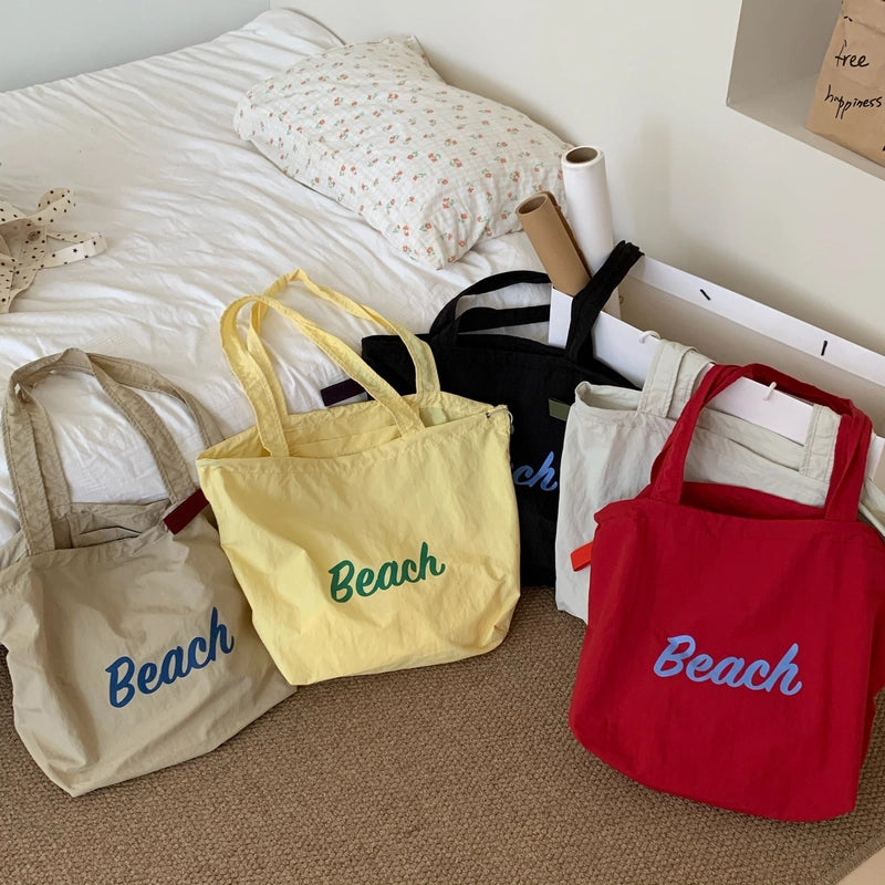 Women's Large Nylon Letter Elegant Streetwear Square String Tote Bag