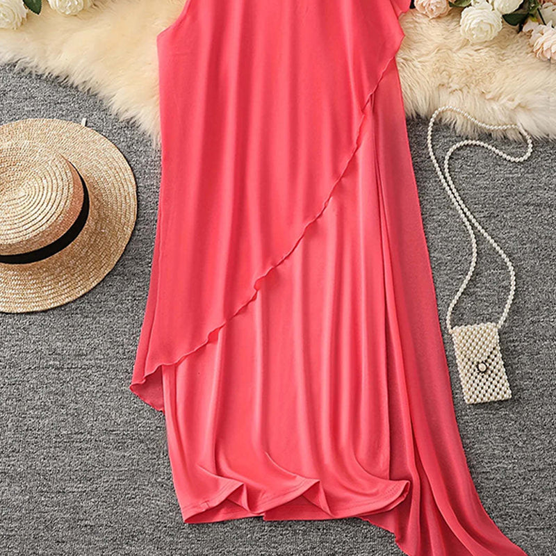 ⏳Time-limited Special⏰Women's Summer Elegant Round Neck Asymmetric Mesh Sleeveless Dress👗