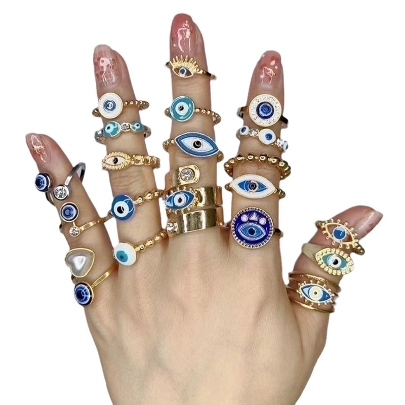 3 Pieces Classic Style Devil's Eye Stainless Steel Plating Gold Plated Open Rings