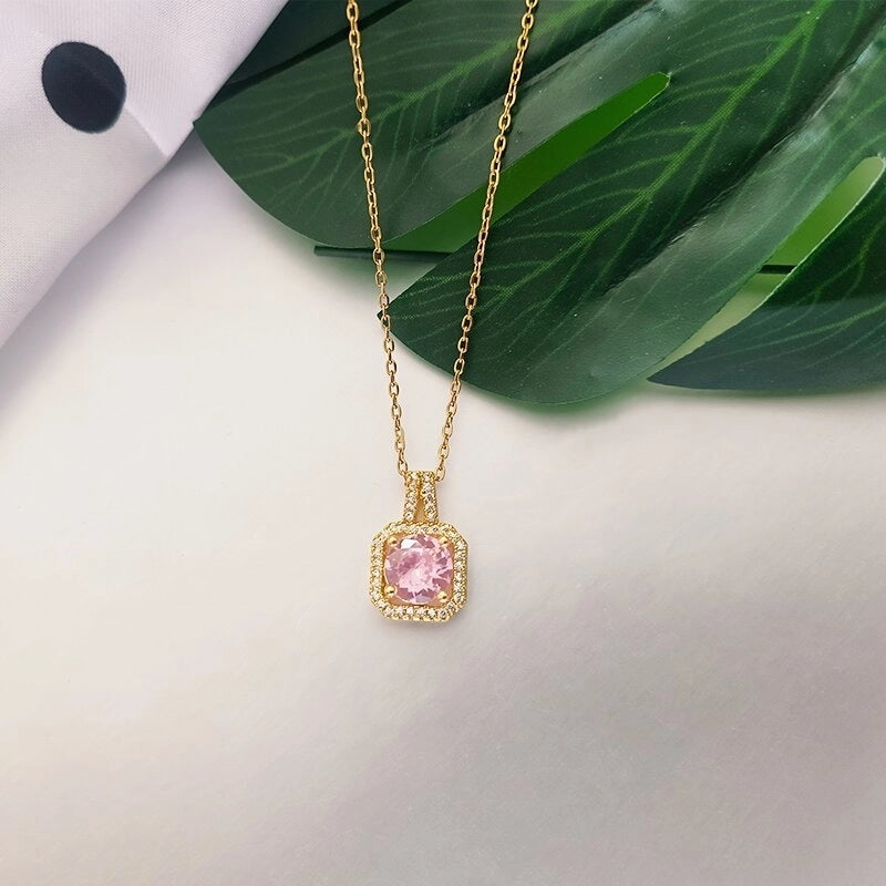 201 Stainless Steel White Gold Plated Gold Plated Classic Style Plating Inlay Square Glass Zircon Pendant Necklace