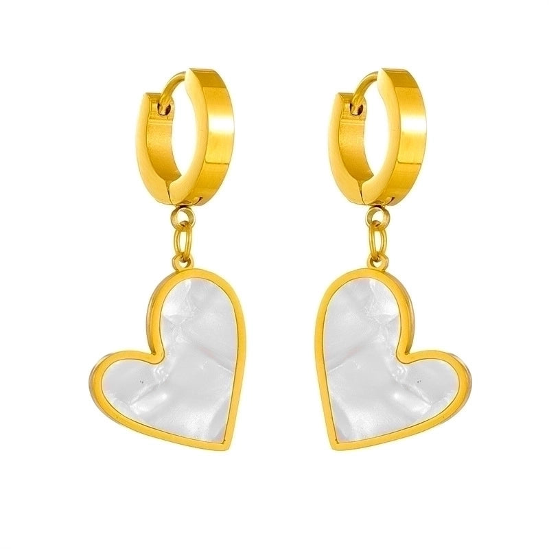 Princess Cute Minimalist Heart Shape Stainless Steel Plating Inlay Shell 18k Gold Plated Earrings Necklace