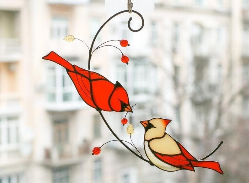 🔥48% OFF-Pair of Cardinal bird stained ornament