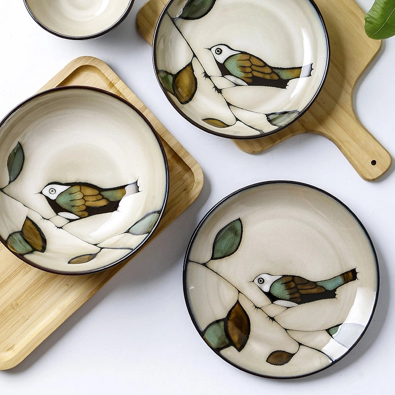 Ceramic Plate Bowl Dish Distinctive Bird Deep Plate Household Dining Bowl Creative Underglaze Color Tableware