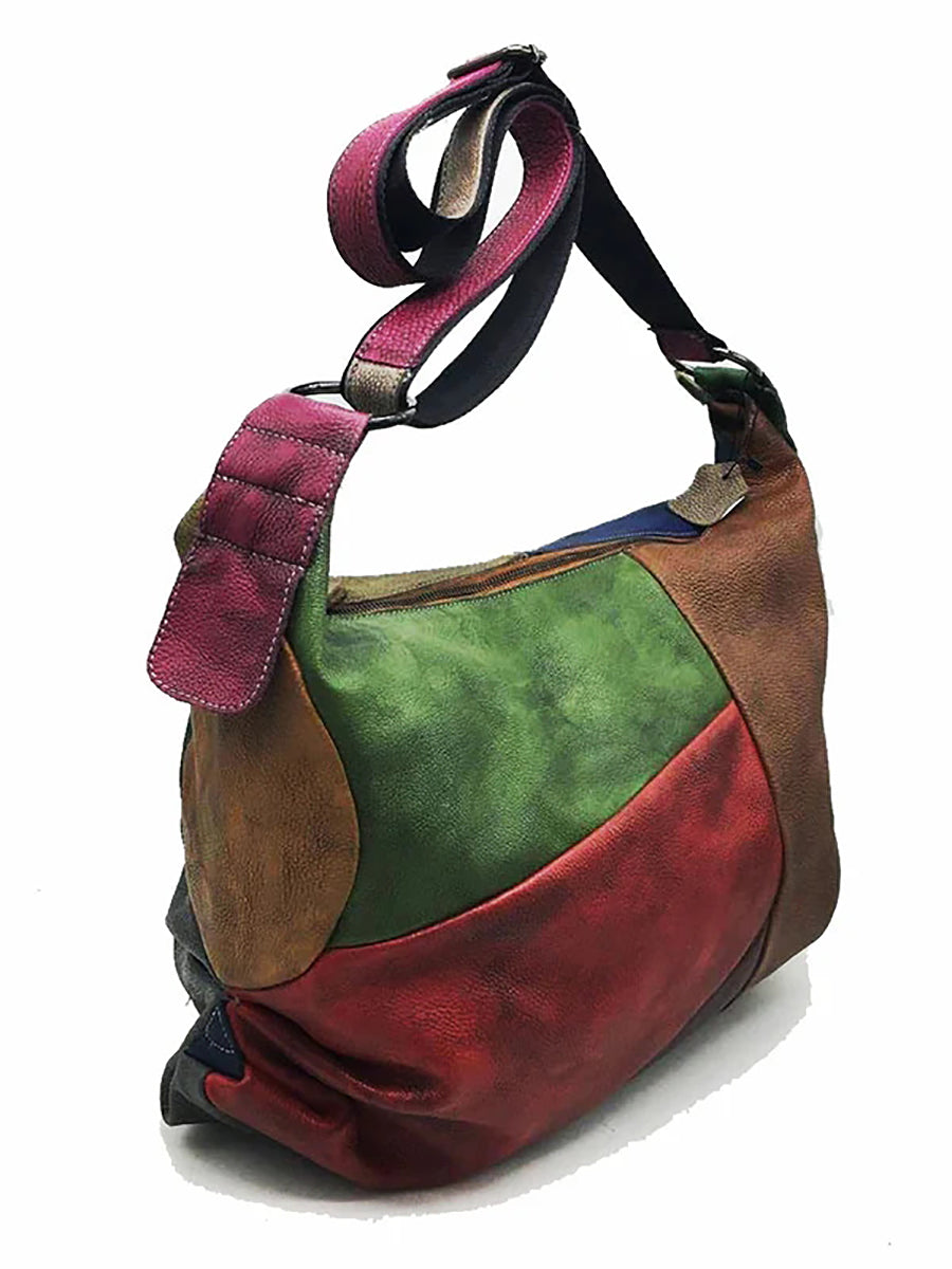 Retro Contrast Color Leather Crossbody Bag