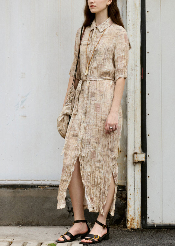 Handmade Peter Pan Collar Print Wrinkled Cotton Dresses Summer