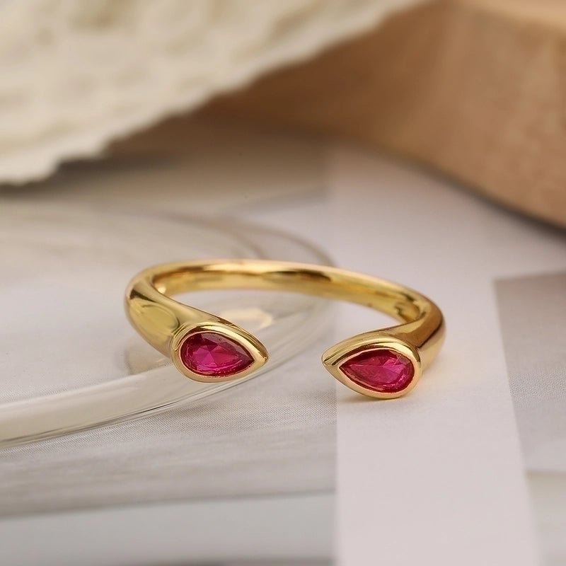 Minimalist Water Droplets Copper 18k Gold Plated Zircon Open Rings In Bulk