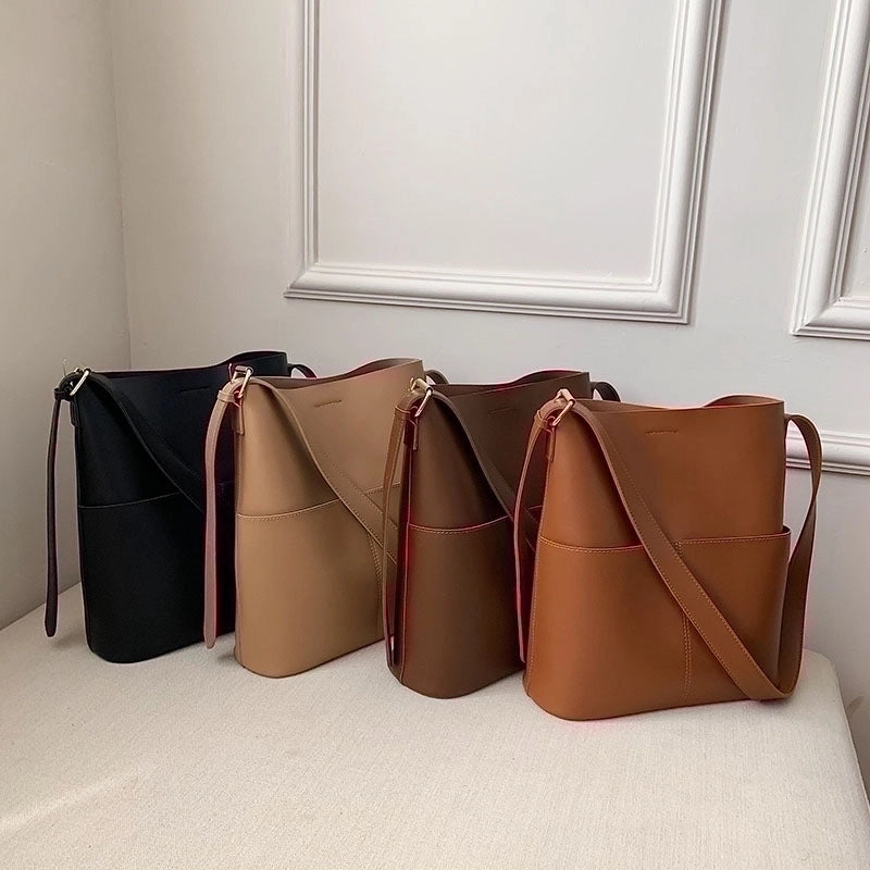 Women's Large Pu Leather Solid Color Basic Open Tote Bag