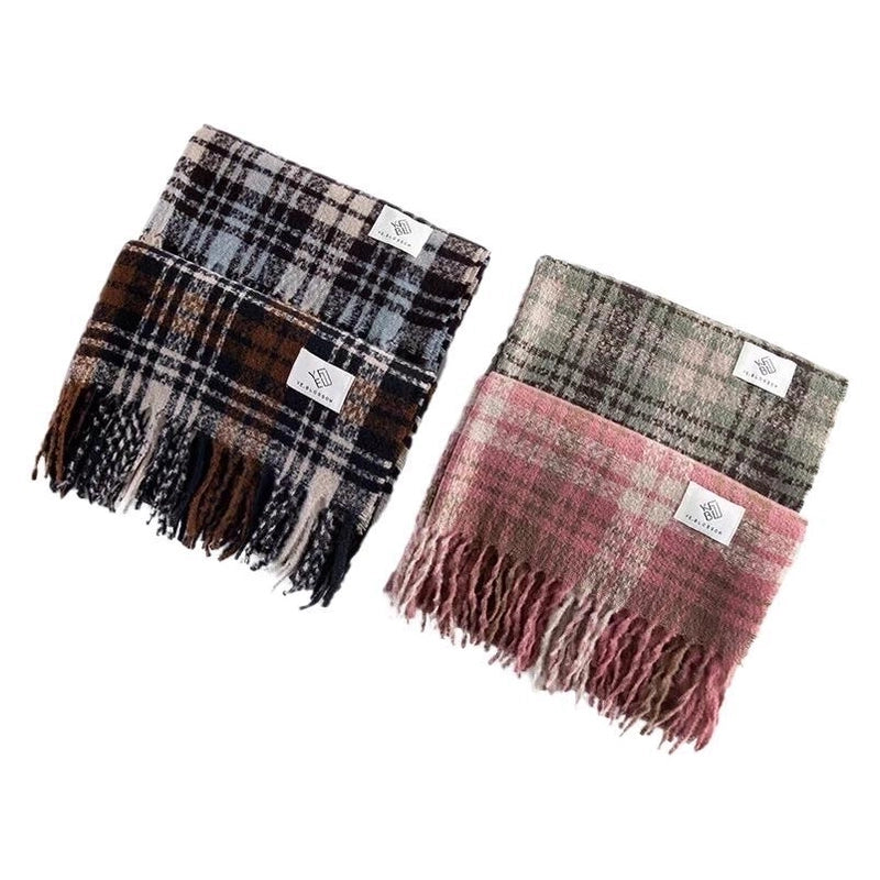 New Plaid Autumn And Winter White Scarf Women's  Atmosphere Warm Soft Tassel Shawl Scarf
