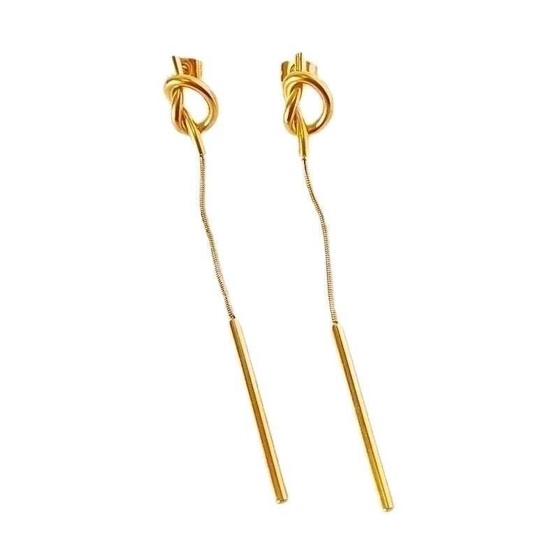 1 Pair Minimalist Solid Color Tassel Plating Titanium Steel 18k Gold Plated Drop Earrings