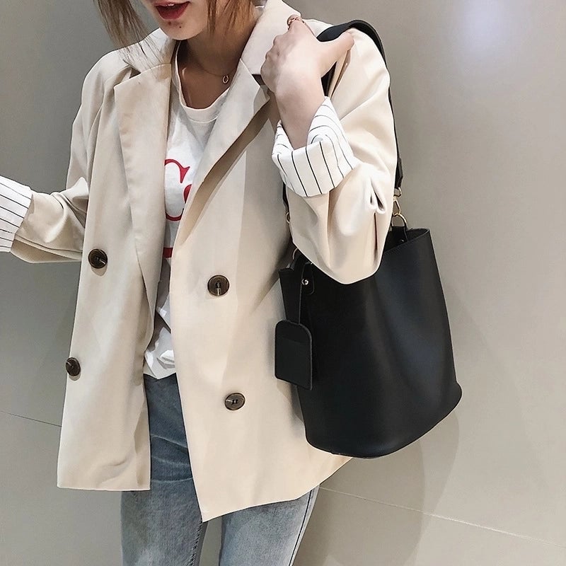 Women's Pu Leather Solid Color Elegant Classic Style Bucket Zipper Magnetic Buckle Shoulder Bag Crossbody Bag Bucket Bag