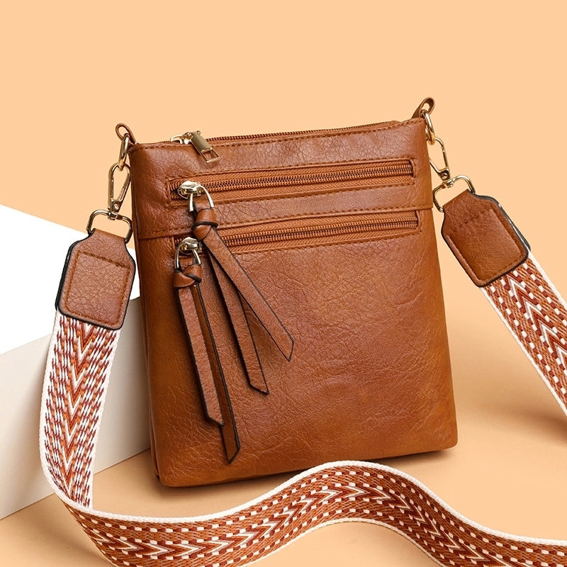 Women's Pu Leather Color Block Solid Color Vintage Style Sewing Thread Square Zipper Shoulder Bag Crossbody Bag