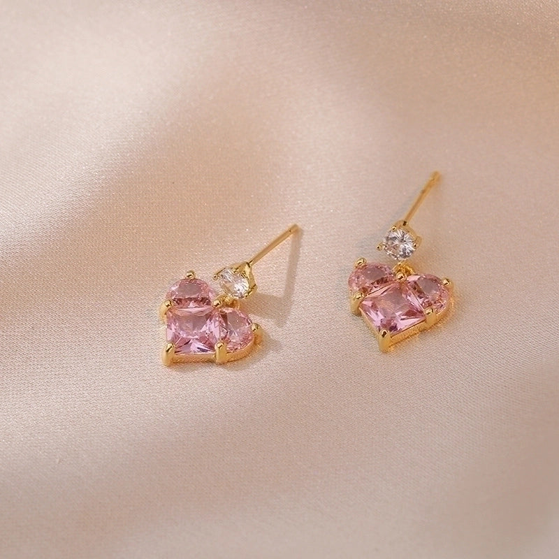 Sweet Heart Shape Titanium Steel Inlaid Gold Zircon Earrings Necklace