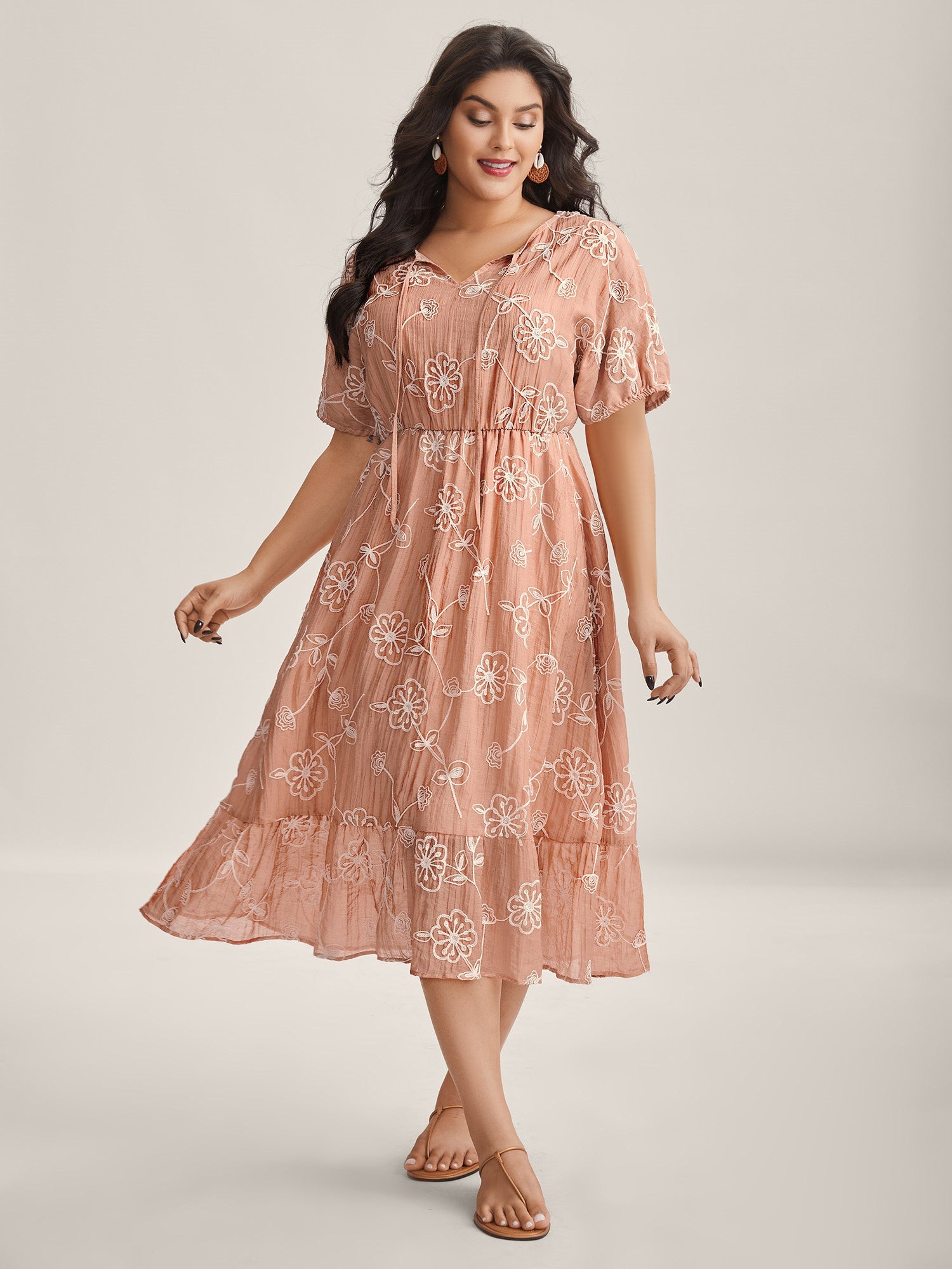 Rayon Textured Embroidered Stretchy Midi Dress