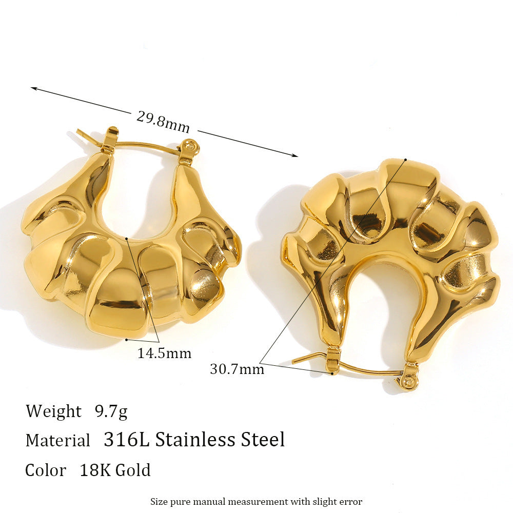 Simple And Versatile Design Stainless Steel Plated With 18K Gold Three-Dimensional Hollow Flower Oval Pearl Zircon