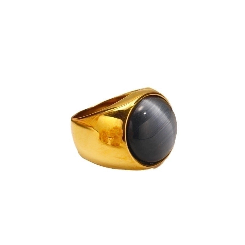 Vintage Style Minimalist Geometric Color Block Titanium Steel Plating Inlay Opal Rings