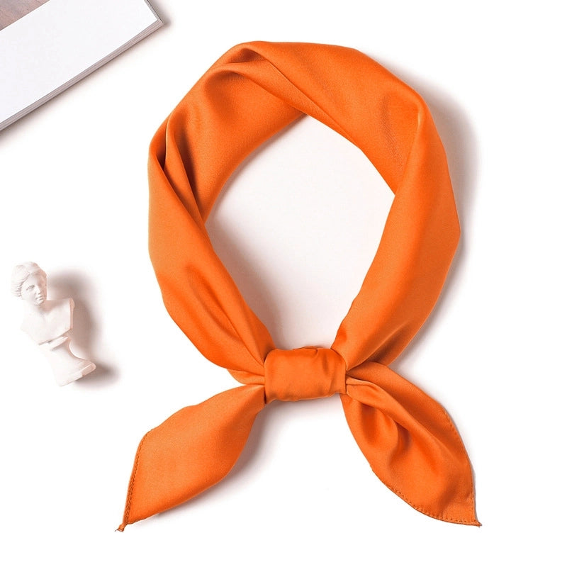 Simple Solid Color Scarf Women's Silk Small Square 70cm Basic Matching Shirt Professional Scarf Tie Hair