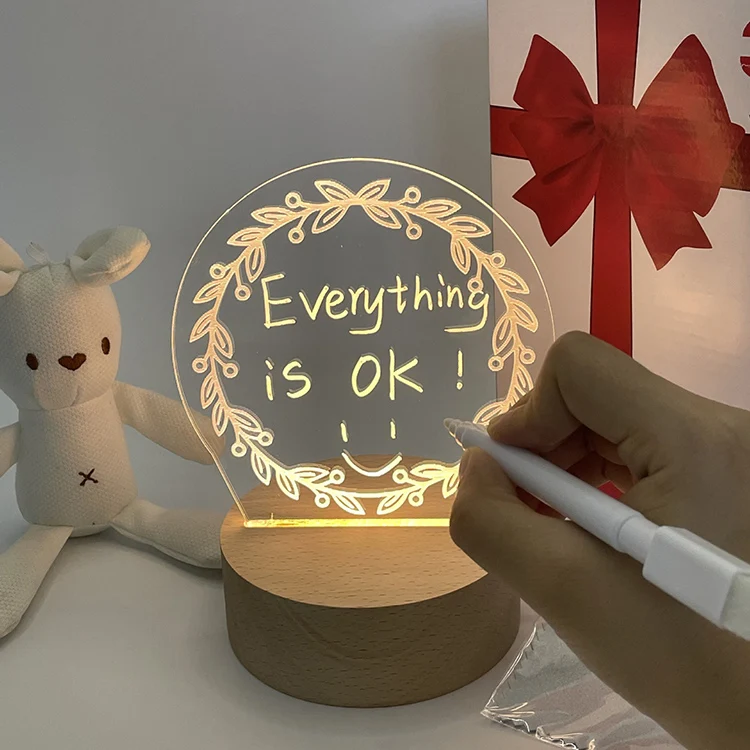 Rewritable Night Light with Girl Cute Acrylic Light Desk Lamp Message Board for Room Decor Desktop Ornaments Bedroom Sleep Light