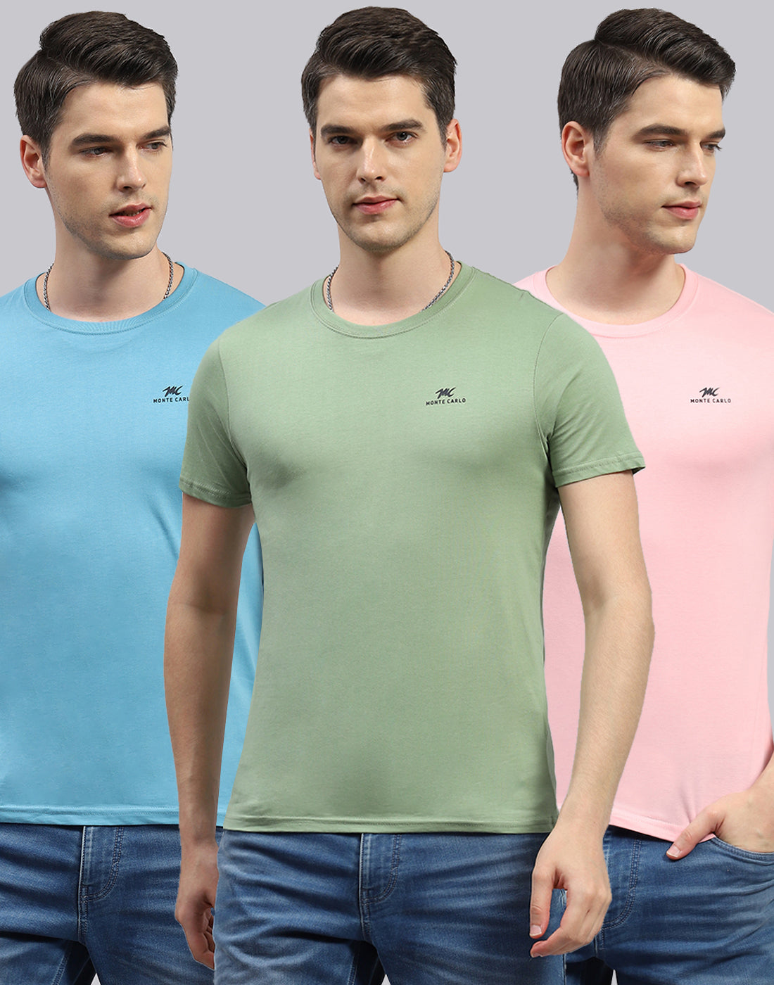 Men Green. Blue & Pink Solid Round Neck Half Sleeve T-Shirt (Pack of 3)