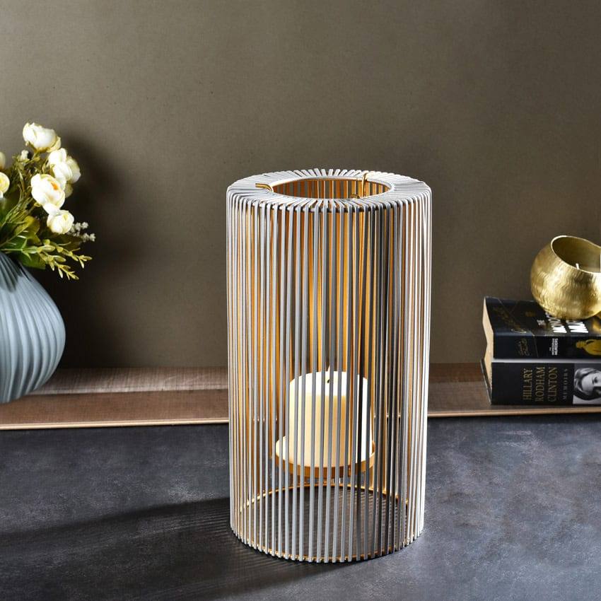 Lines Candle Holder Large - Grey Gold