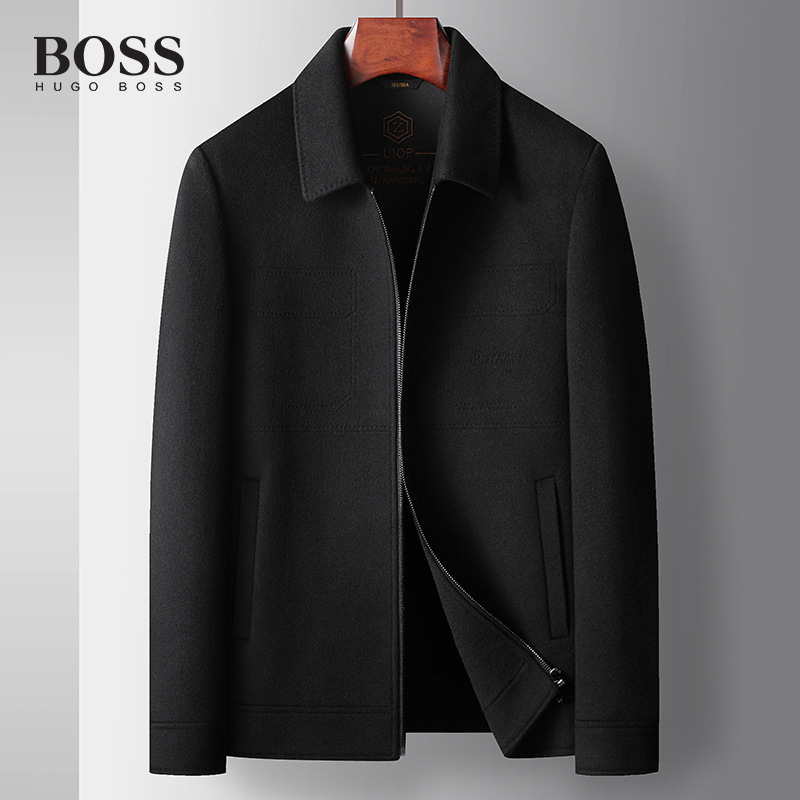 BOSS Luxury Men-s Lapel Handmade Double-faced Wool Casual Warm Jacket