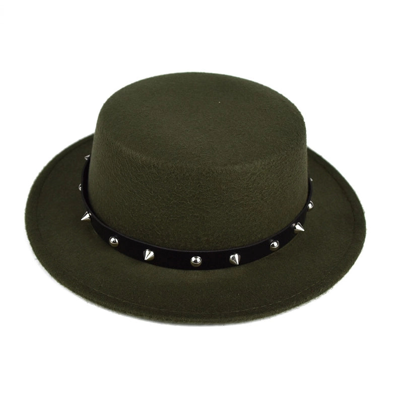 British Style Belt Flat Top Hat Personality Street Performance Woolen Hat Classic Jazz Hat