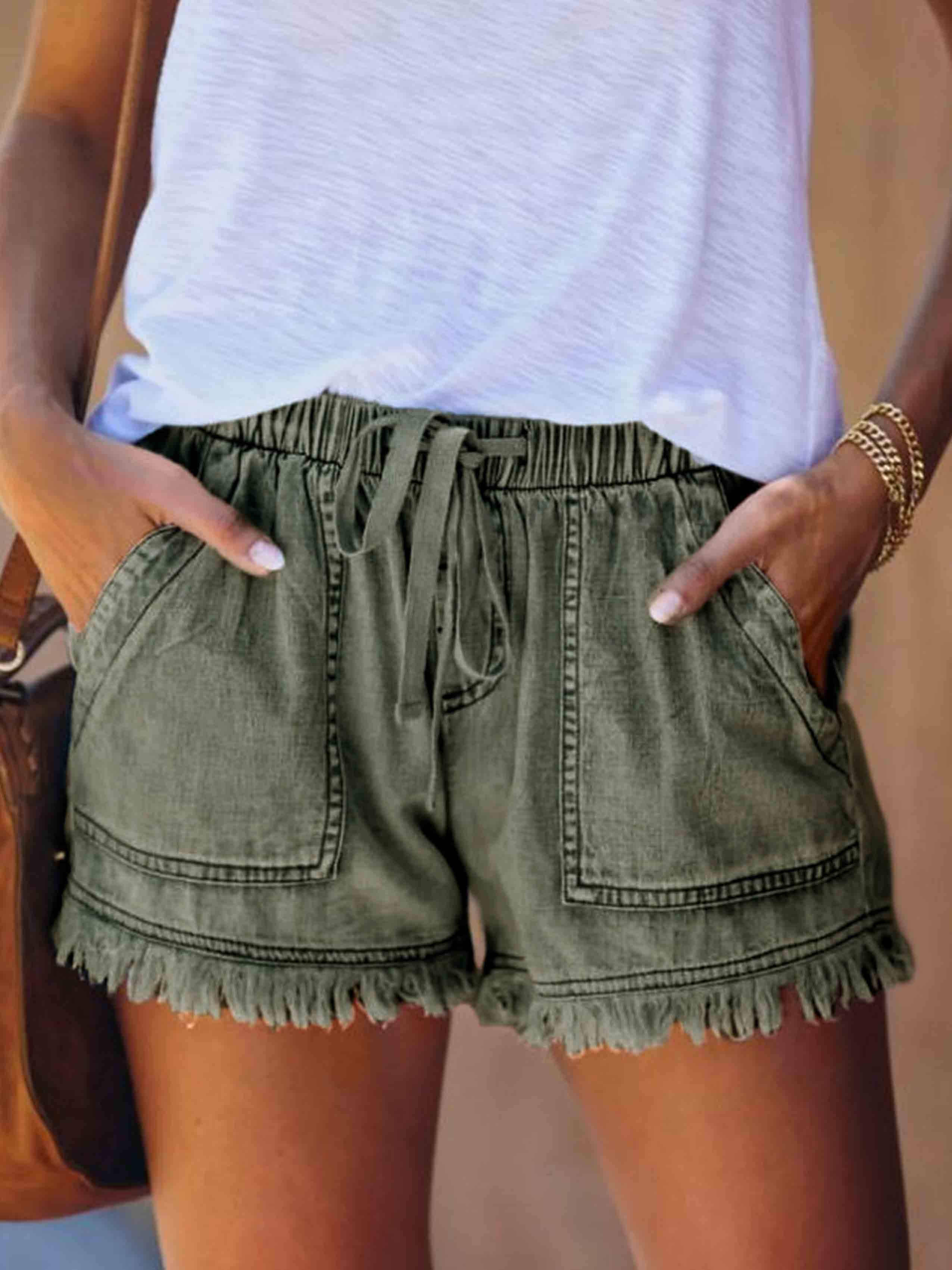 Adjustable Tassel Pocket Shorts