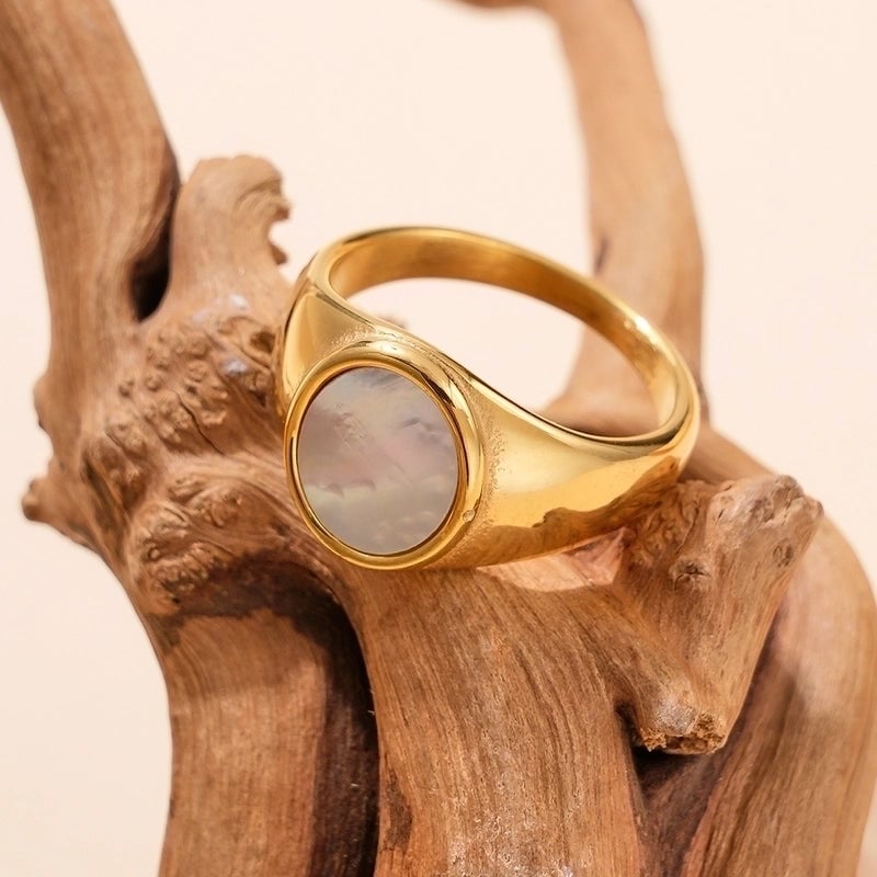 304 Stainless Steel 14K Gold Plated Modern Style Plating Inlay Round Moon Butterfly Shell Rings