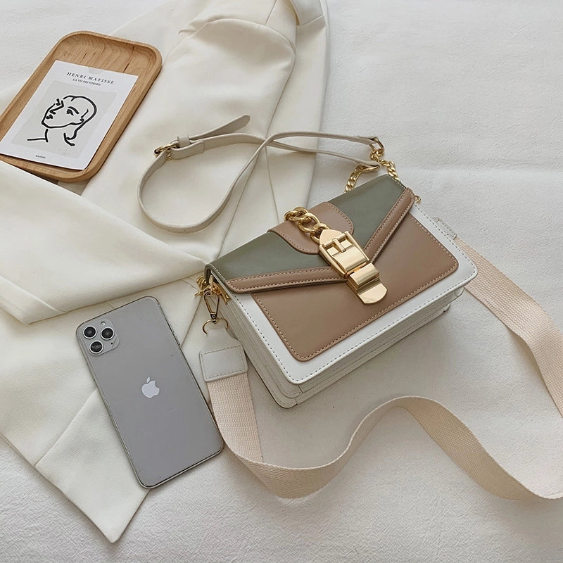 Women's Medium Pu Leather Color Block Streetwear Lock Clasp Crossbody Bag